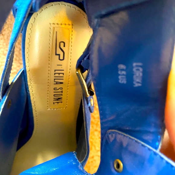 🍀Leila Stone Blue Suede Heels with Two Buckles size 6.5 - Picture 3 of 11